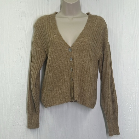 Mango - NWT Ribbed Tan Button Down Long Sleeve Cardigan Sweater Size Small - Picture 3 of 12